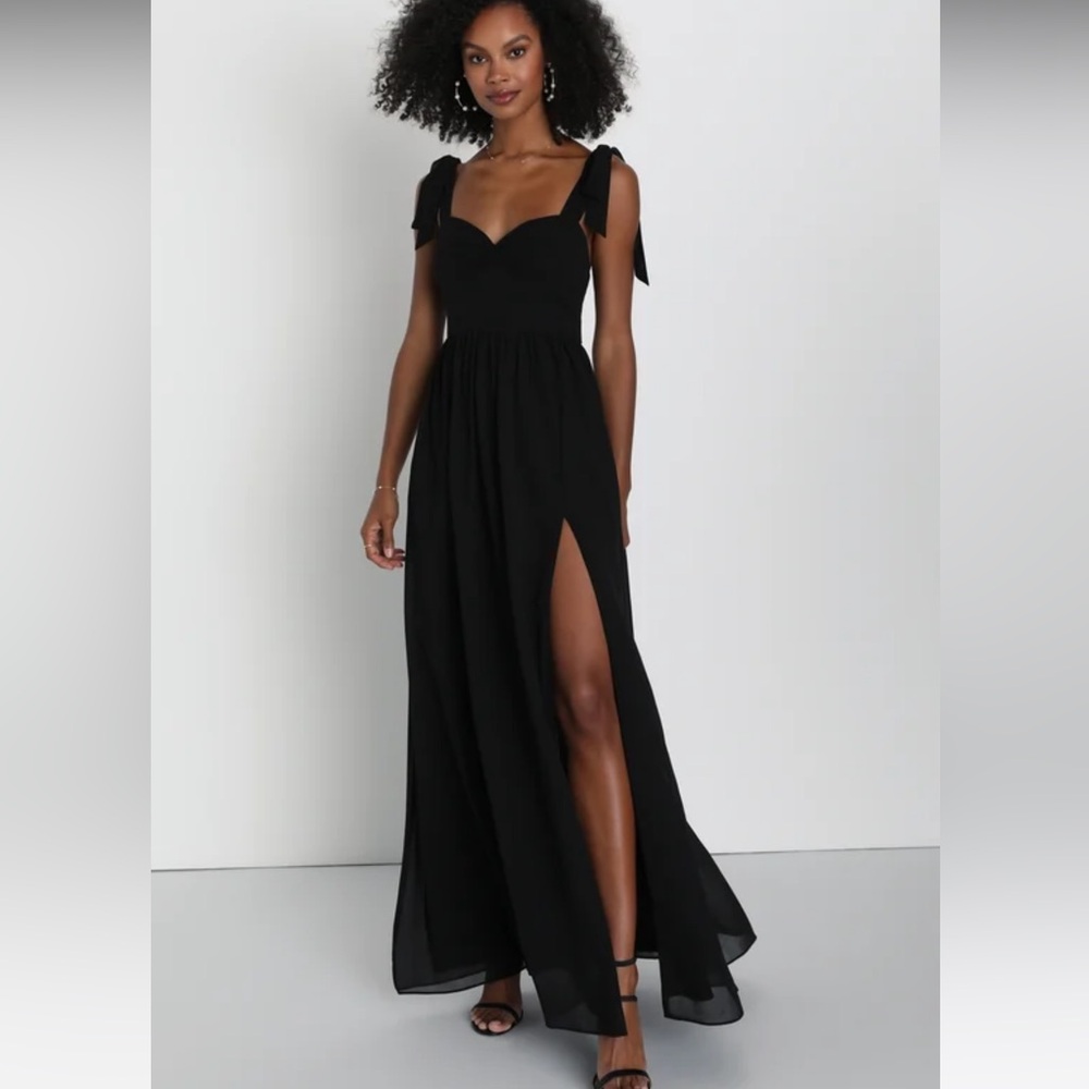 Radiant Charisma Black Chiffon Ruched Tie-Strap Maxi Dress